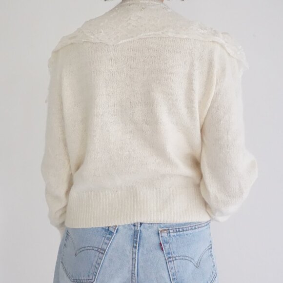 Vintage I.B. Diffusion Cream Silk Wool Lace Beaded Sweater Romantic Old Money L - Picture 2 of 11